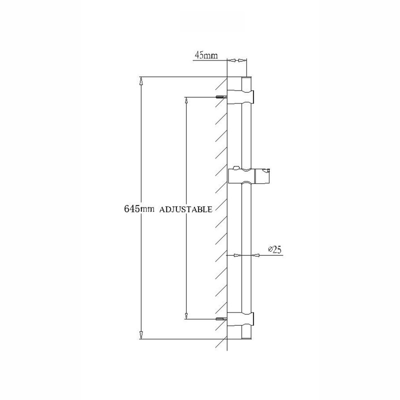 Round Black Adjustable Shower Rail with Wall Connector & Water Hose Only(PVC Hose)