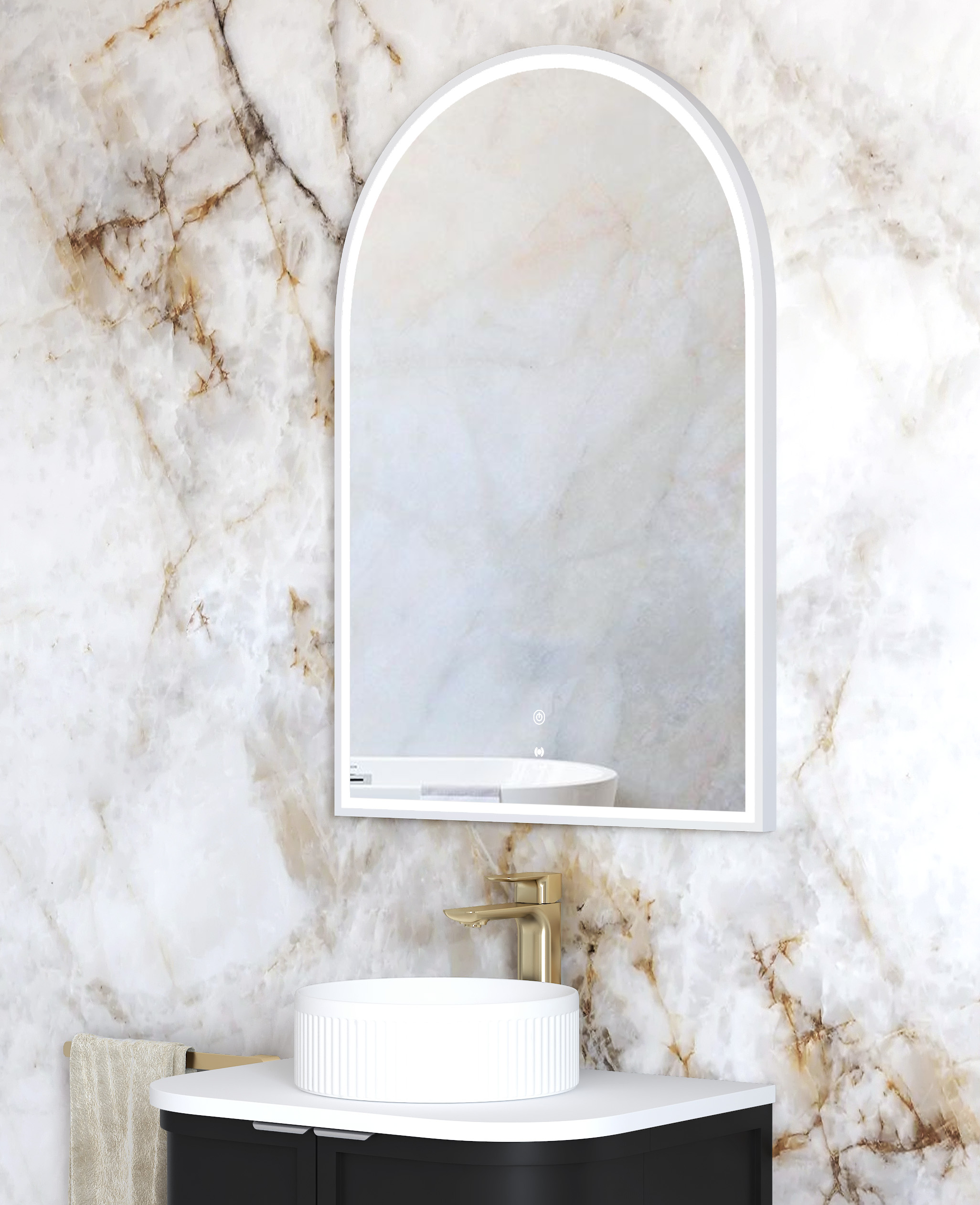 OTTI LED Archie 900(H)x600(W) White Metal Frame Tuffi Mirror