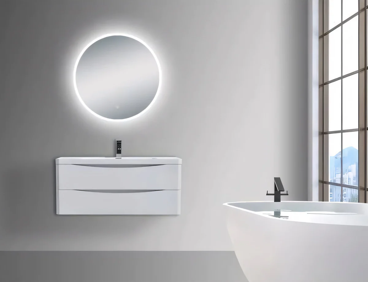 750mm Round 3 Color Lighting Frontlit Acrylic LED Mirror Touch Sensor Switch Defogger Pad Wall Mounted