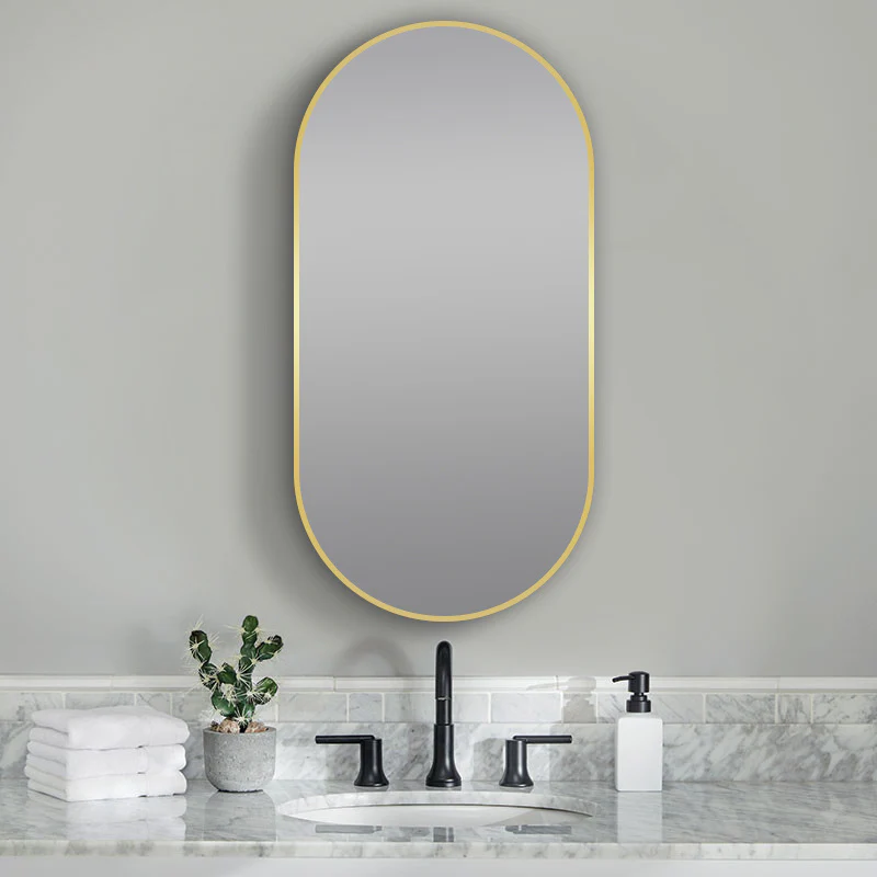 500*1000mm Matte Brushed Gold Non-Luminous Framed Mirror Mounted Vertical or Horizontal