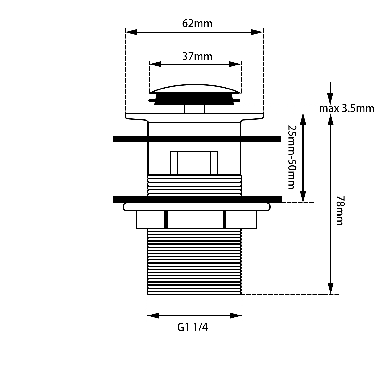 AQ 32/40mm Gun Metal Grey Brass Basin Pop Up Waste with Overflow
