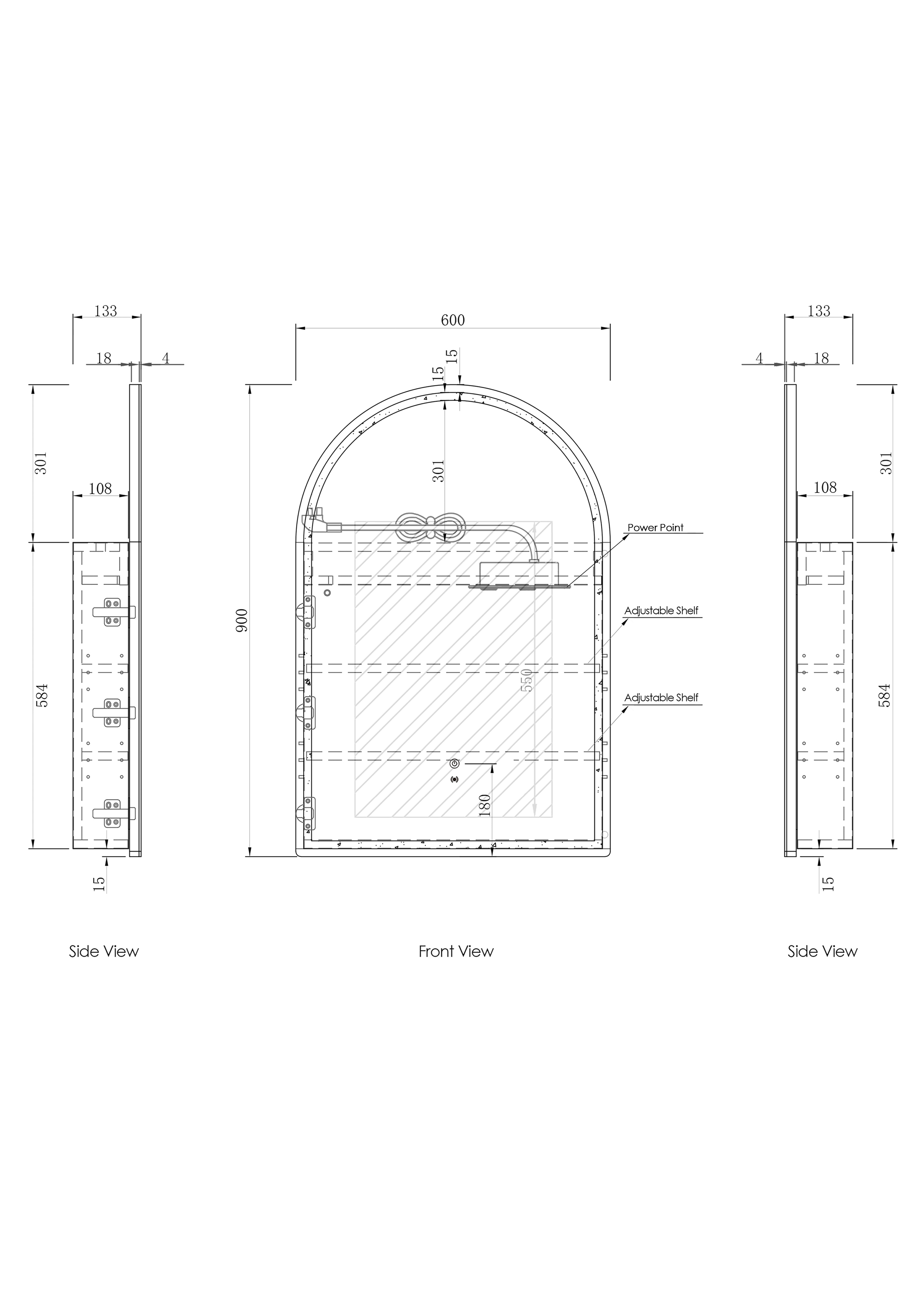 LED Archie 900(H)x600(W) Black Oak Shaving Cabinet - Premium Edition