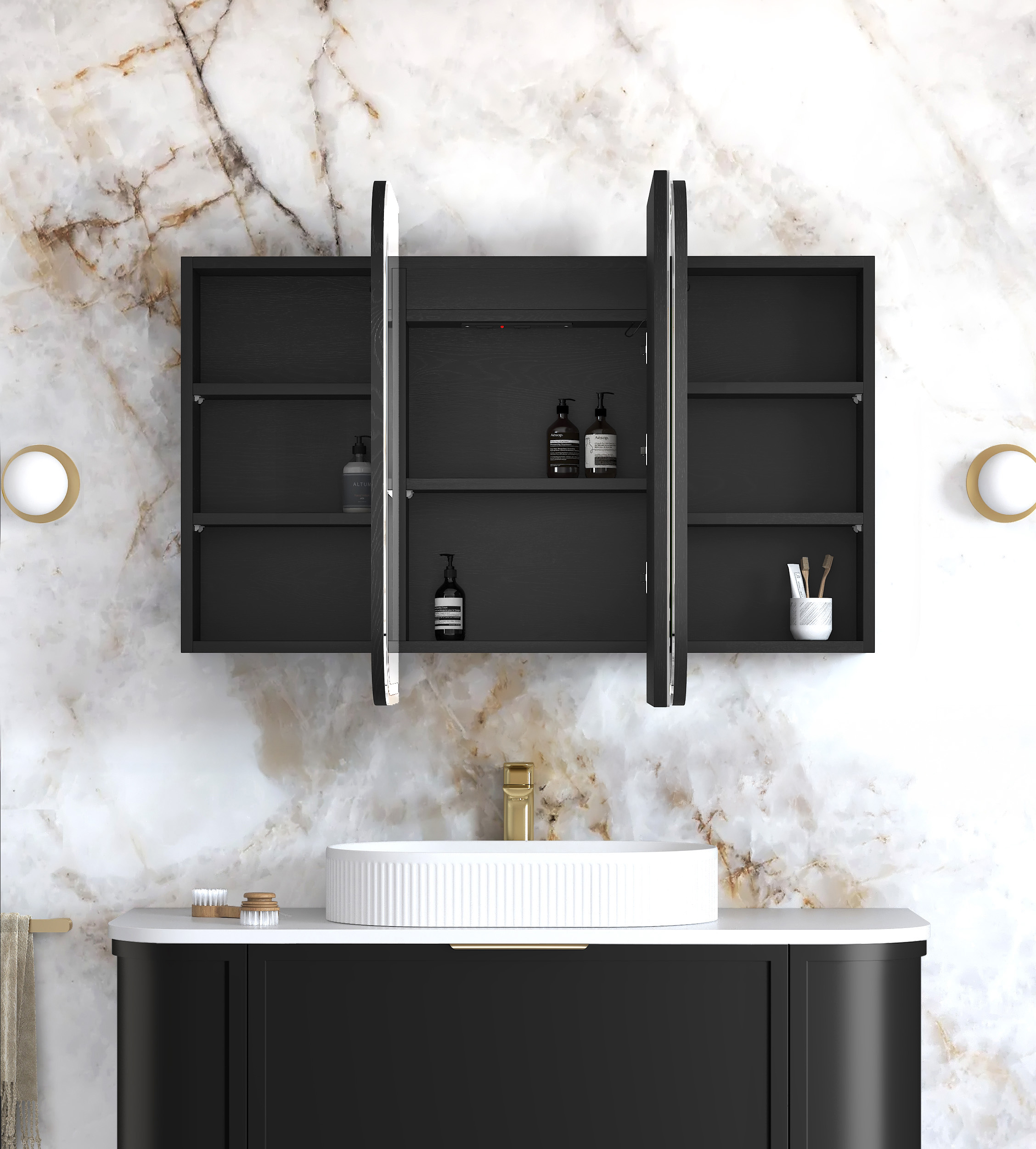 LED Newport 1200(W)x750(H) Black Oak Shaving Cabinet - Premium Edition