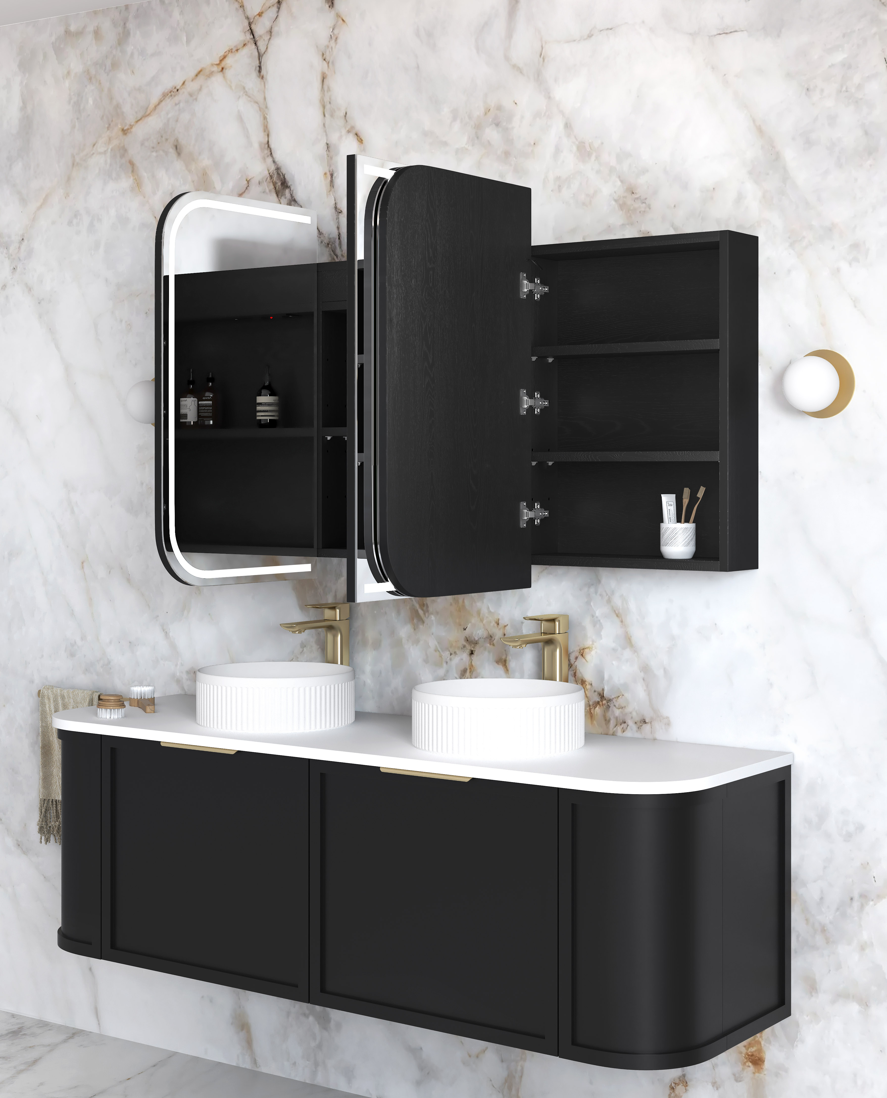 LED Newport 1500(W)x750(H) Black Oak Shaving Cabinet - Premium Edition