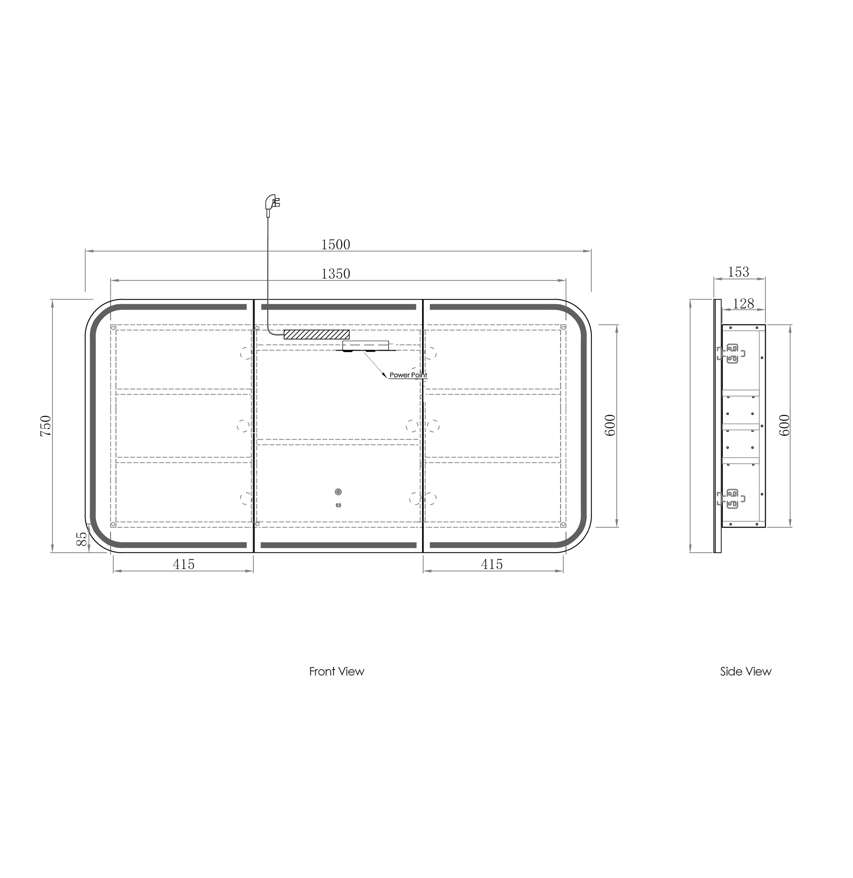 LED Newport 1500(W)x750(H) Black Oak Shaving Cabinet - Premium Edition