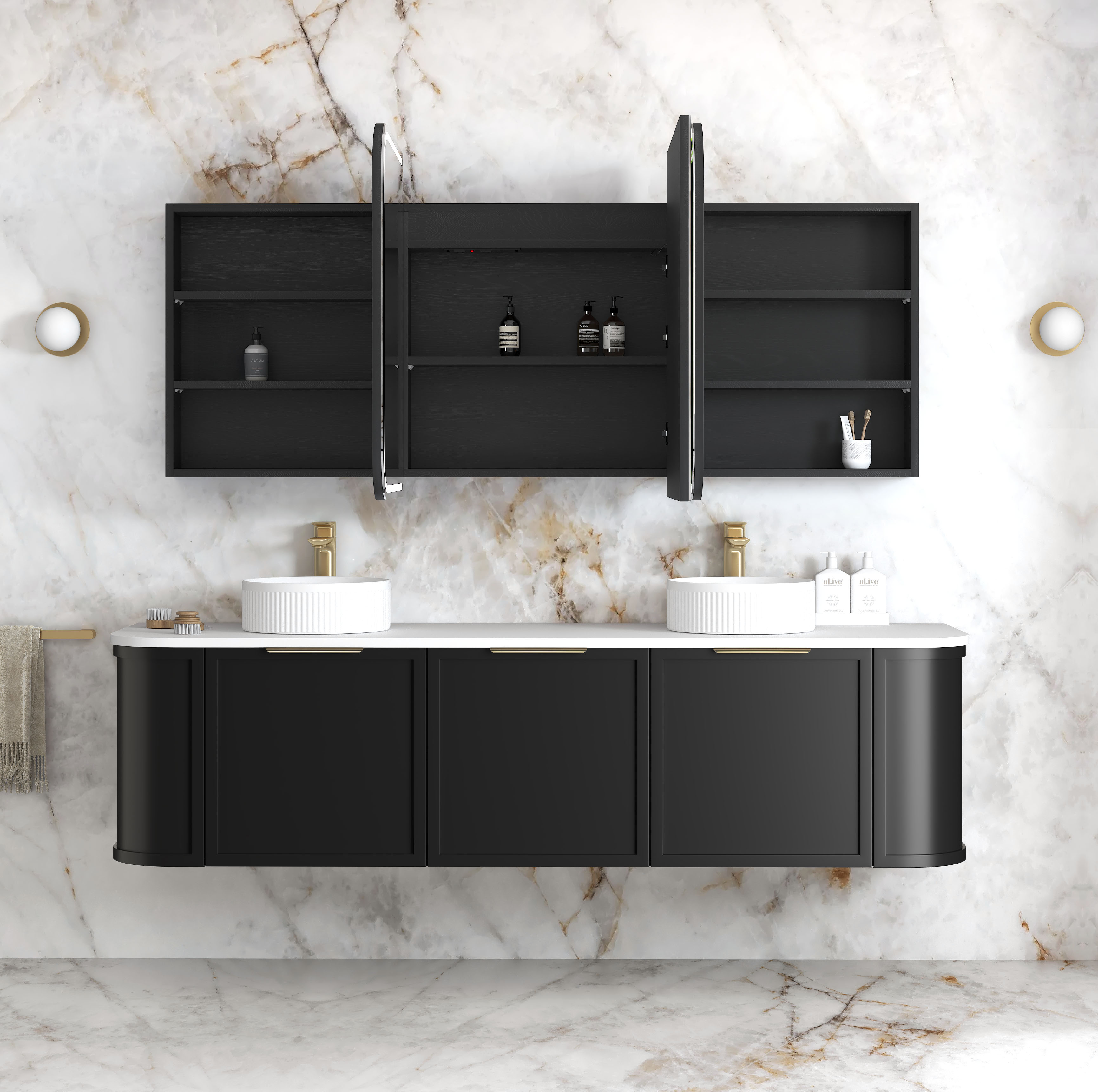 LED Newport 1800(W)x750(H) Black Oak Shaving Cabinet - Premium Edition