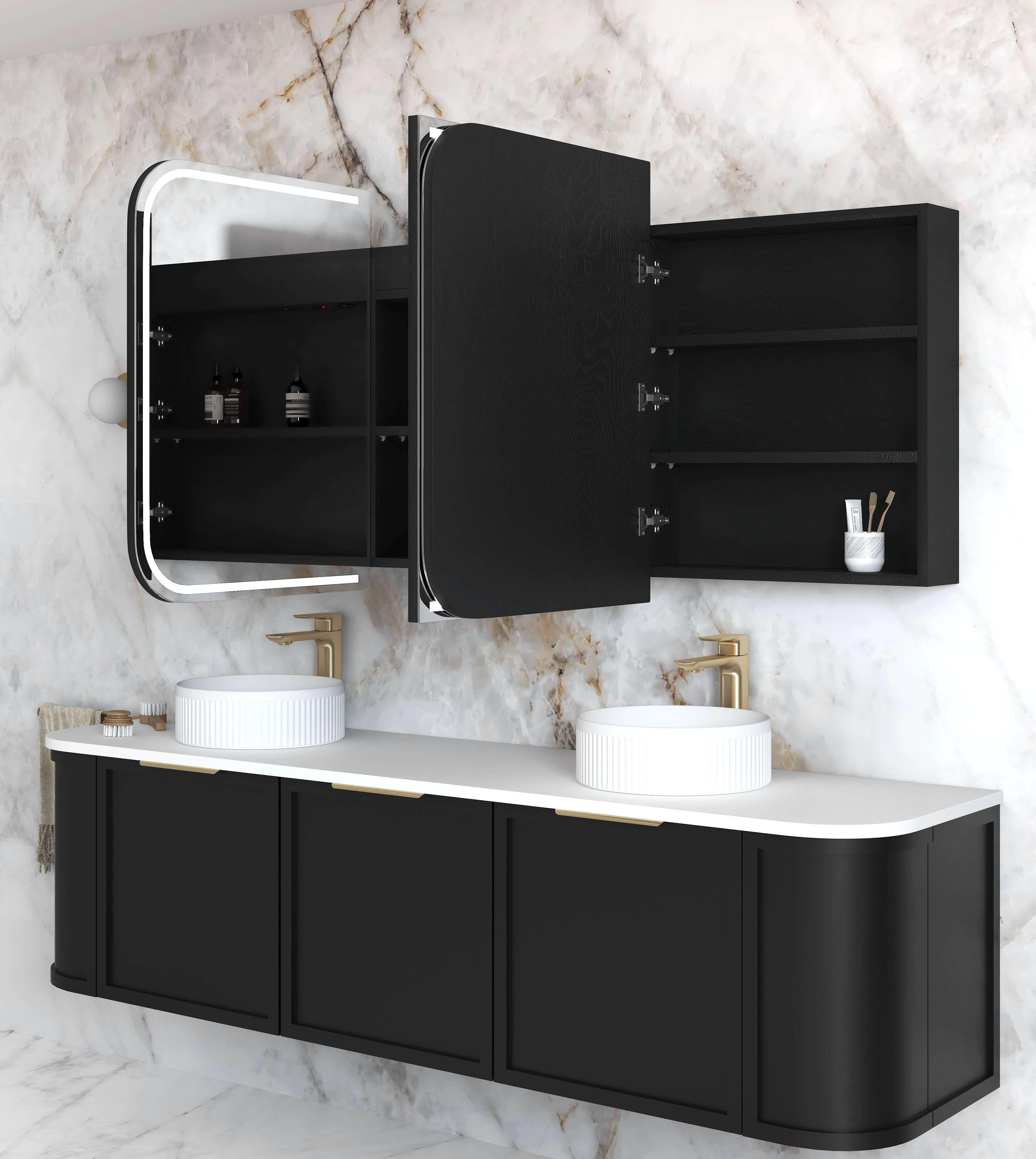 LED Newport 1800(W)x750(H) Black Oak Shaving Cabinet - Premium Edition