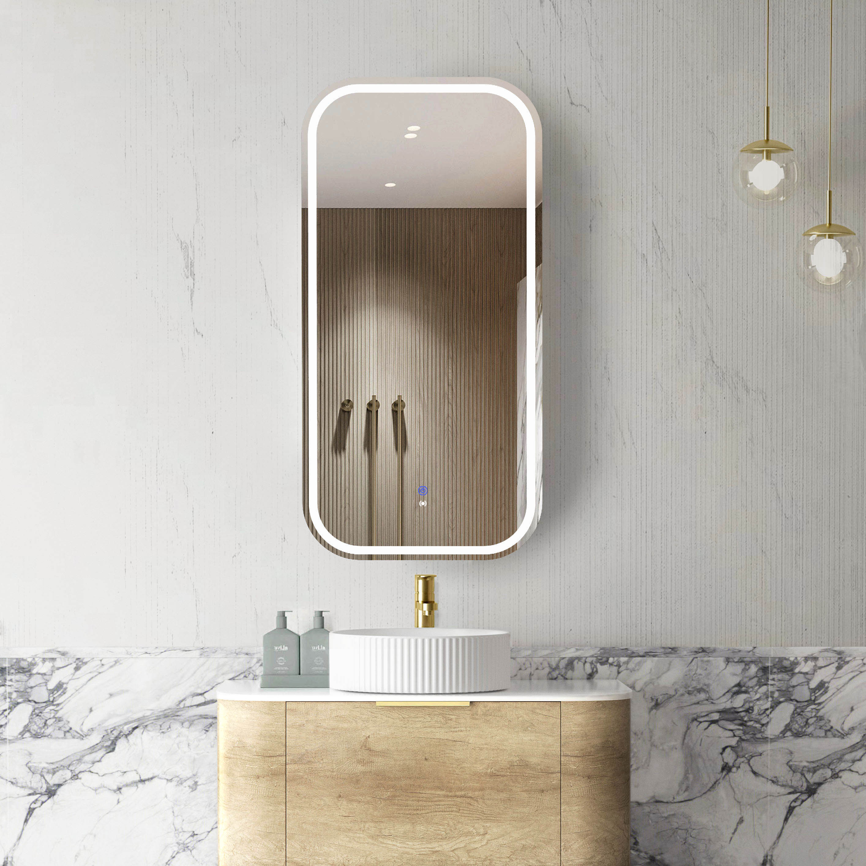 LED Newport 900(H)x450(W) Natural Oak Shaving Cabinet - Premium Edition