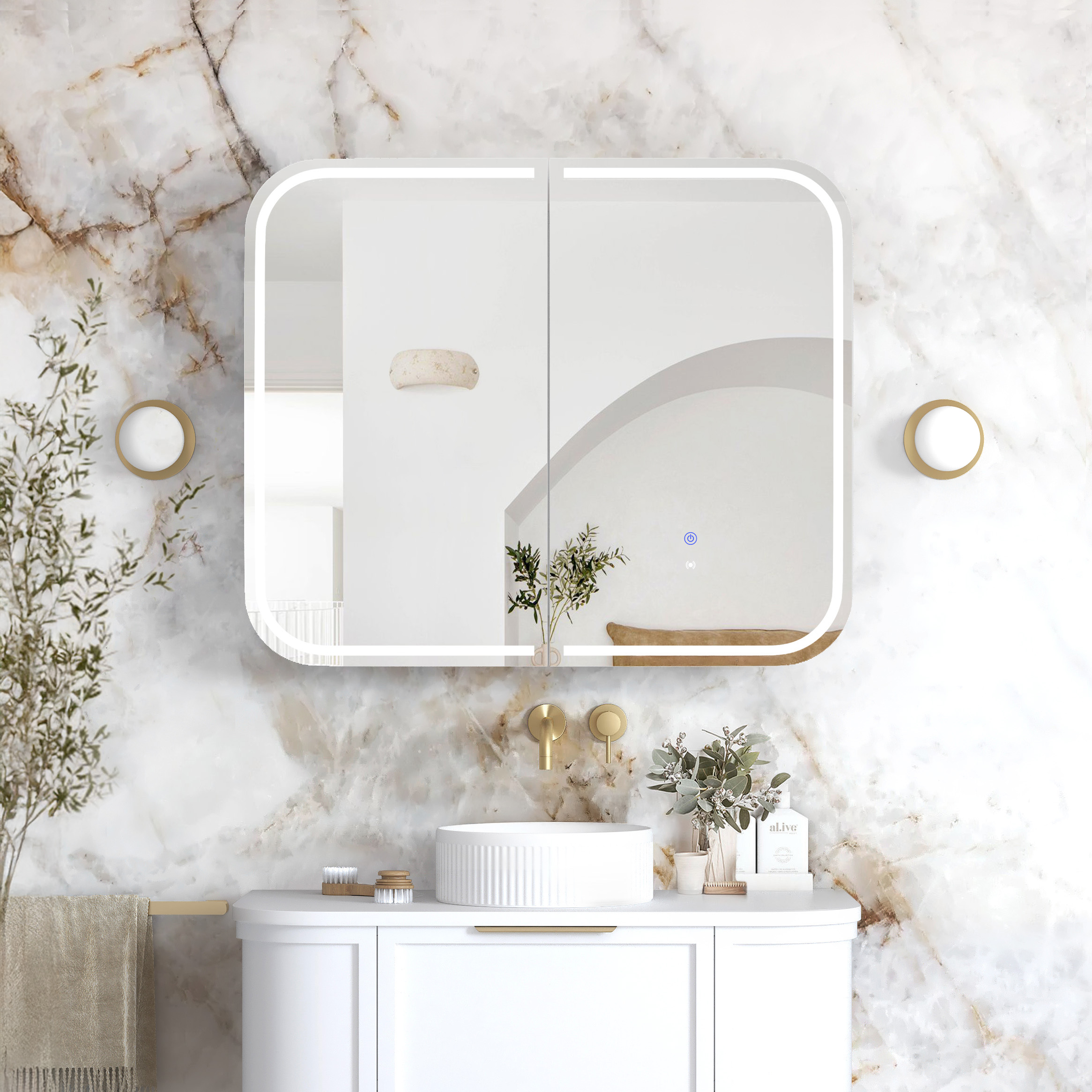 LED Newport 900(W)x750(H) White Shaving Cabinet - Premium Edition