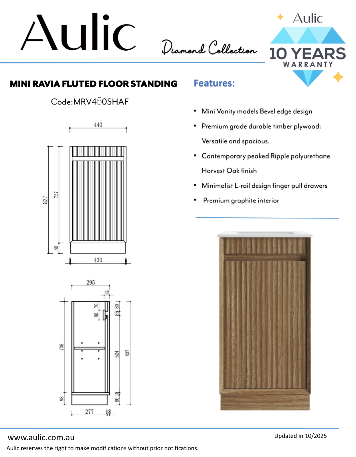 Mini Ravia Fluted Floor Standing Harvest Oak Cabinet