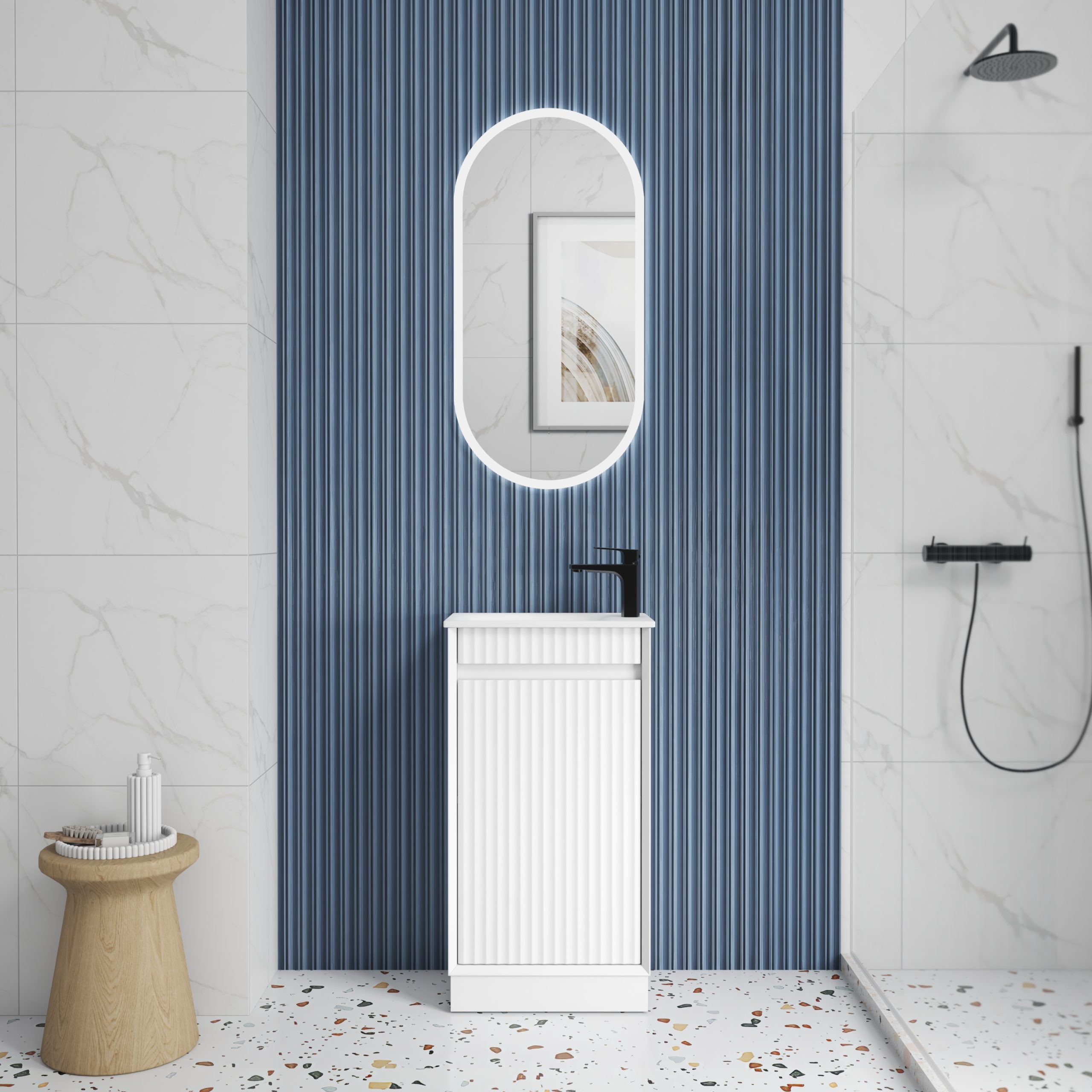 Mini Ravia Fluted Floor Standing Matte White Cabinet