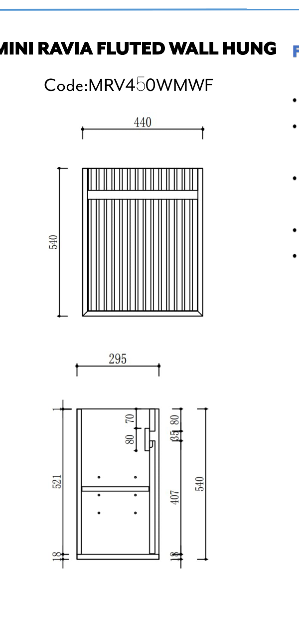 Mini Ravia Fluted Wall Hung Matte White Cabinet