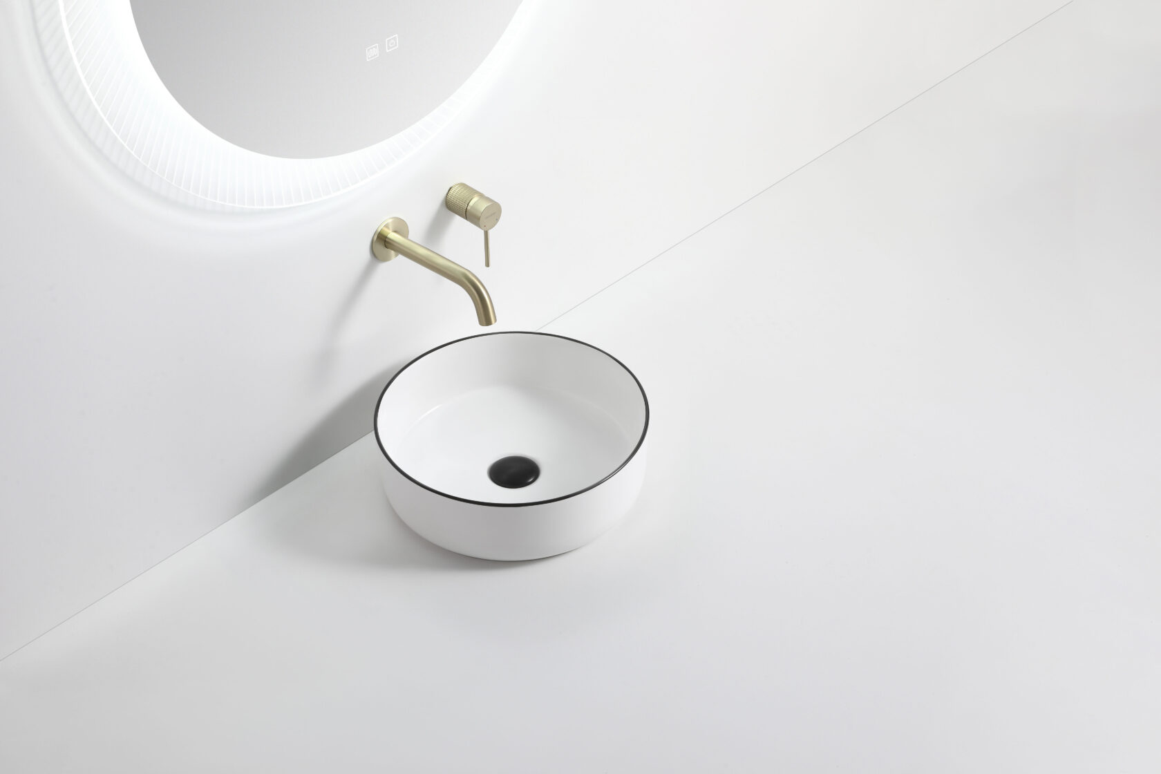 Riva 3018 Round Gloss White Ceramic Black Rim Above Counter Basin