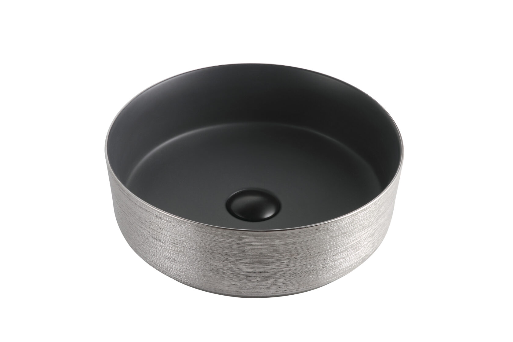 Riva 3018 Round Brushed Silver & Matt Black Ceramic Above Counter Basin