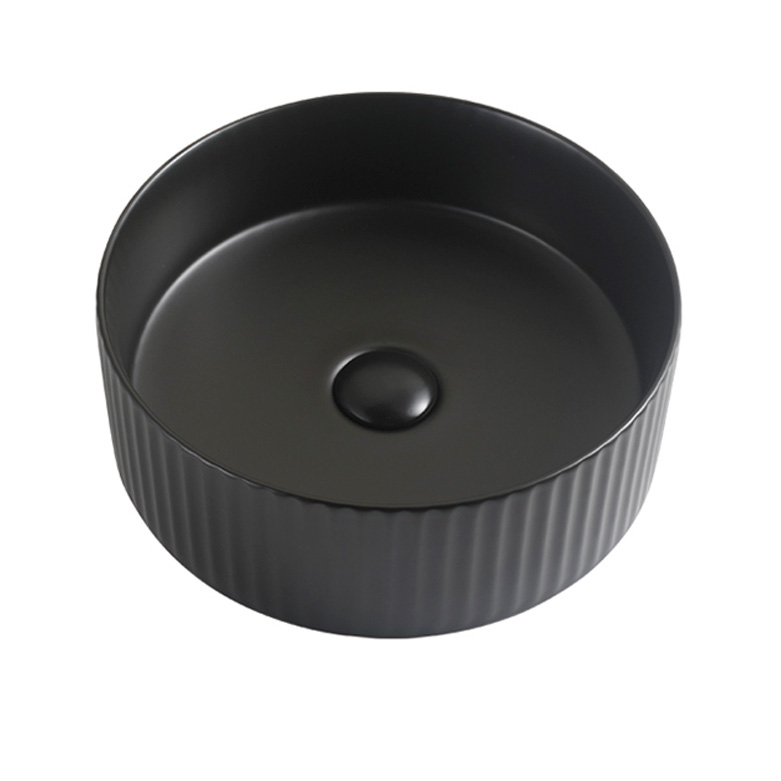 Riva 499 Round Matt Black Ceramic Fluted Above Counter Basin