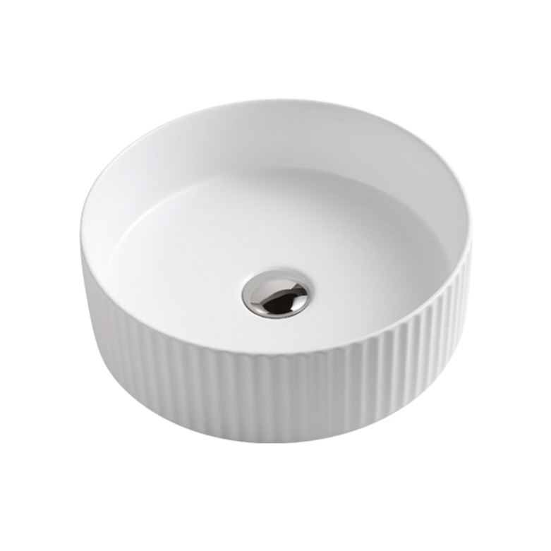 Riva 499 Round Matt White Ceramic Fluted Above Counter Basin