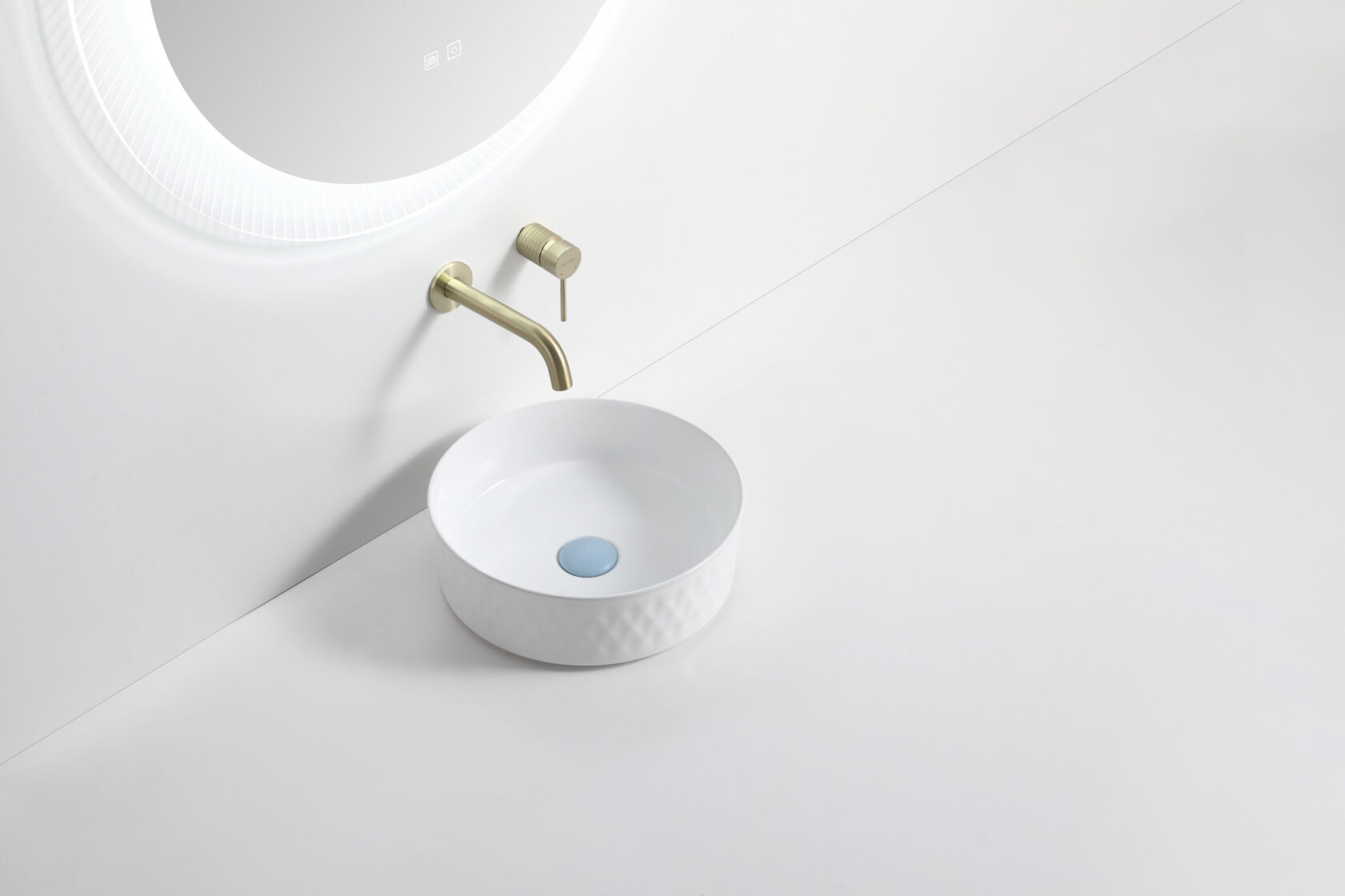 Riva 499 Round Gloss White Ceramic Lattice Pattern Above Counter Basin