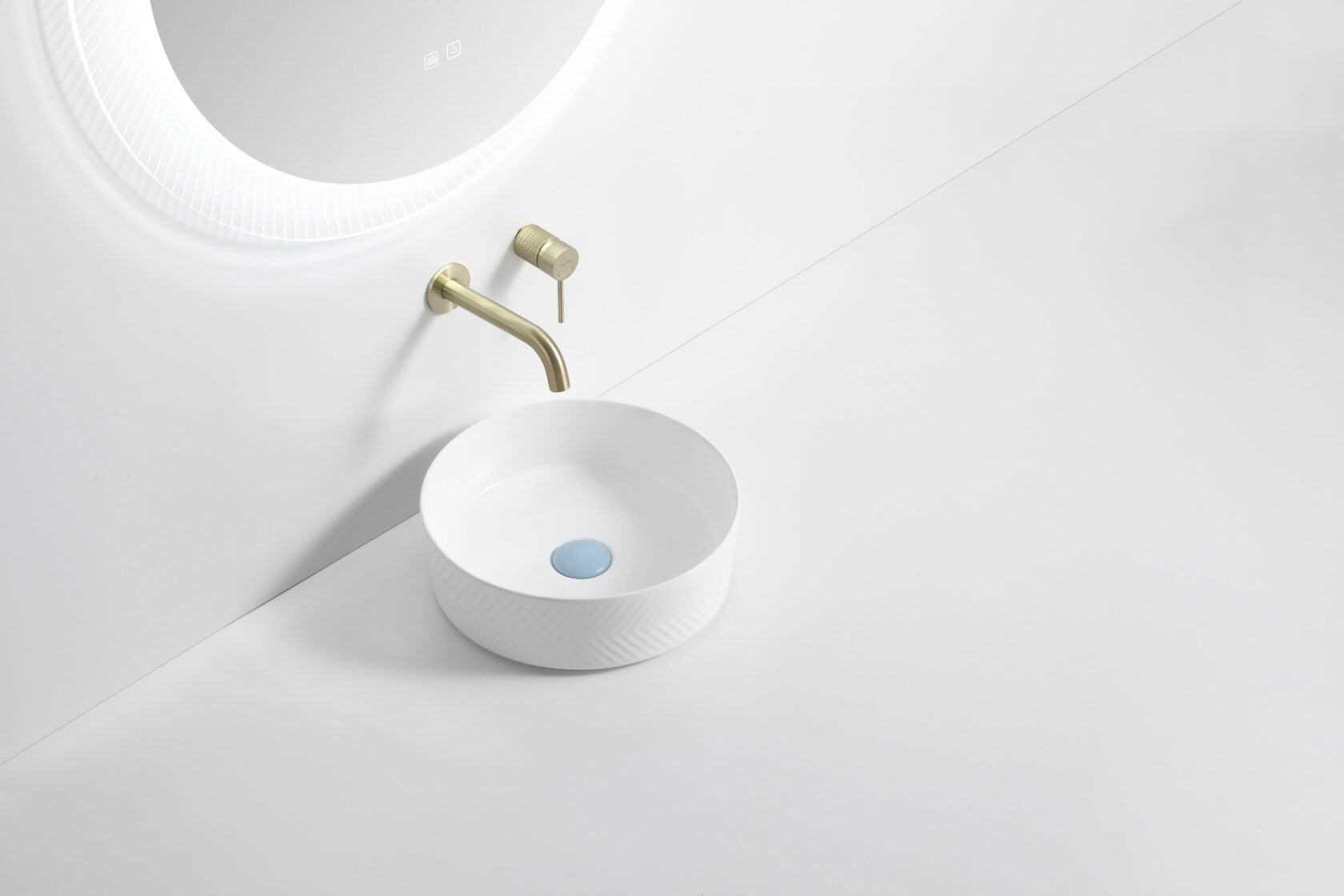 Riva 499 Round Gloss White Ceramic Diagonal Pattern Above Counter Basin