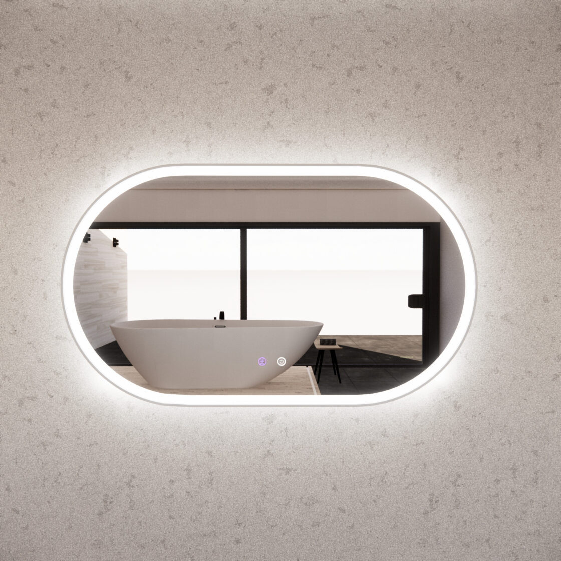 Brushed Nickel Framed Oval LED Mirror with Easy Hooks and Dimmer - MLED-O1-1270BN 1200x700mm