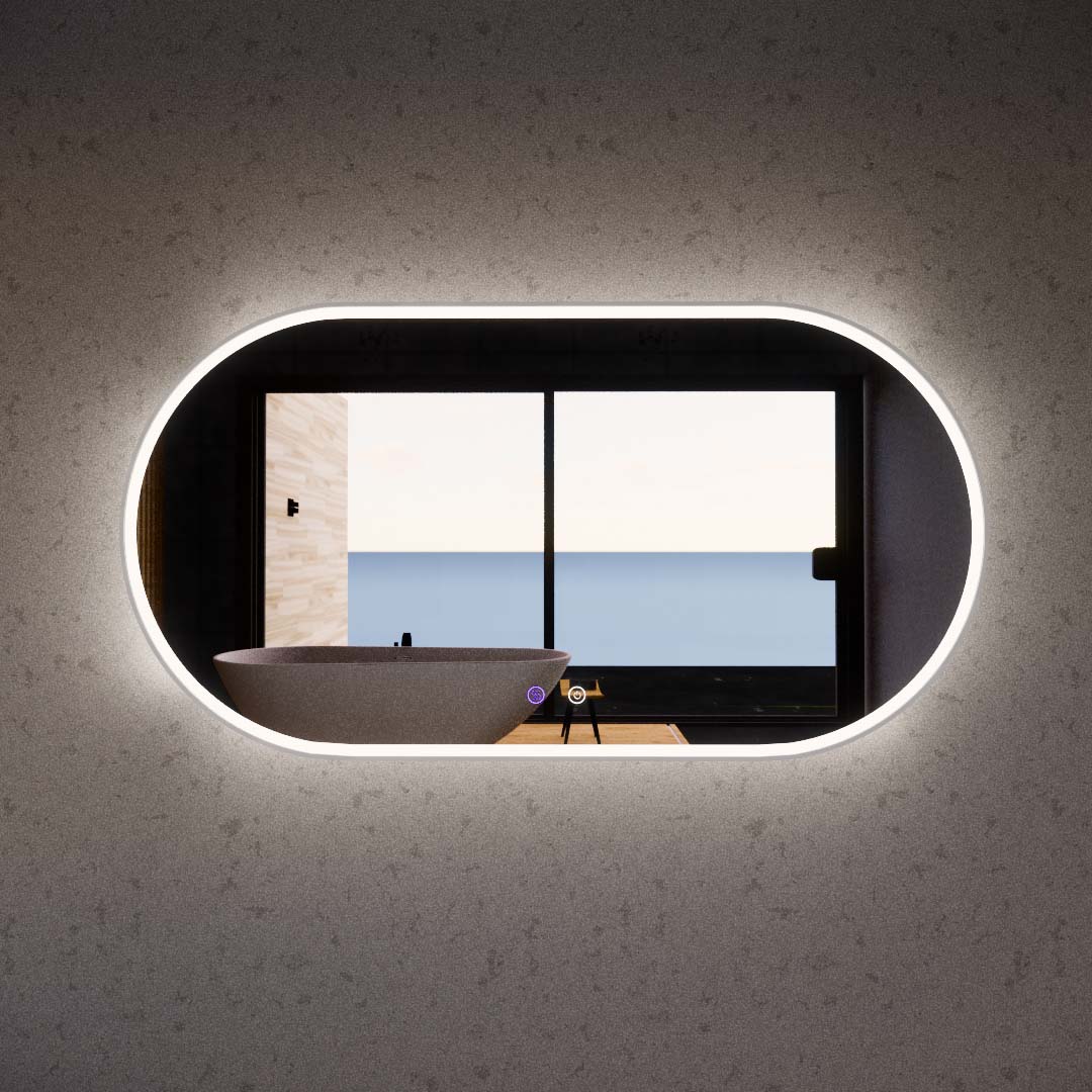 Brushed Nickel Framed Oval LED Mirror with Easy Hooks and Dimmer - MLED-O1-1580BN 1500x800mm