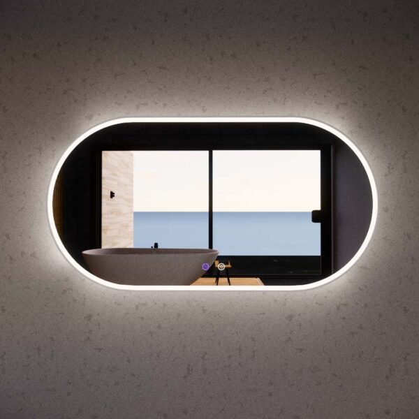 Brushed Nickel Framed Oval LED Mirror with Easy Hooks and Dimmer - MLED-O1-1580BN 1500x800mm