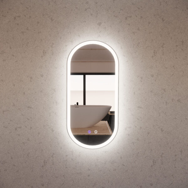 Brushed Nickel Framed Oval LED Mirror with Easy Hooks and Dimmer - MLED-O1-9045BN 900x450mm