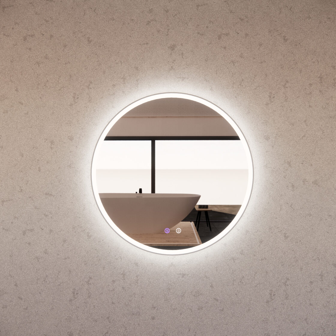 Brushed Nickel Framed R3 LED Mirror Round with Easy Hooks and Dimmer - MLED-R3-6060BN 600x600mm