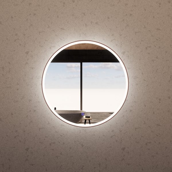 Brushed Copper Framed R3 LED Mirror Round with Easy Hooks and Dimmer - MLED-R3-8080BC 800x800mm
