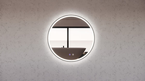 Black Framed R3 LED Mirror Round with Easy Hooks and Dimmer - MLED-R3-8080BF 800x800mm