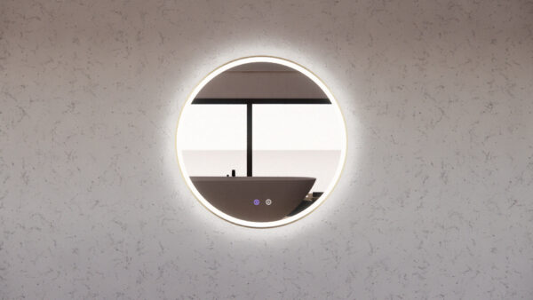 Riva Brushed Gold Framed R3 LED Mirror Round with Easy Hooks and Dimmer - MLED-R3-8080GF 800x800mm
