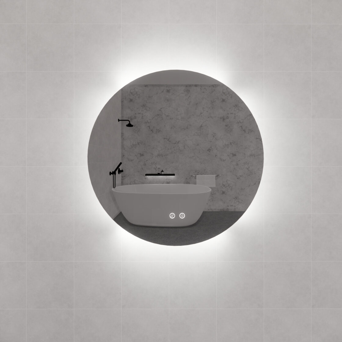 R4 Three Color Lights Backlit Round LED Mirror, with Defogging Function, Easy Hook - MLED-R4-8080 800x800mm