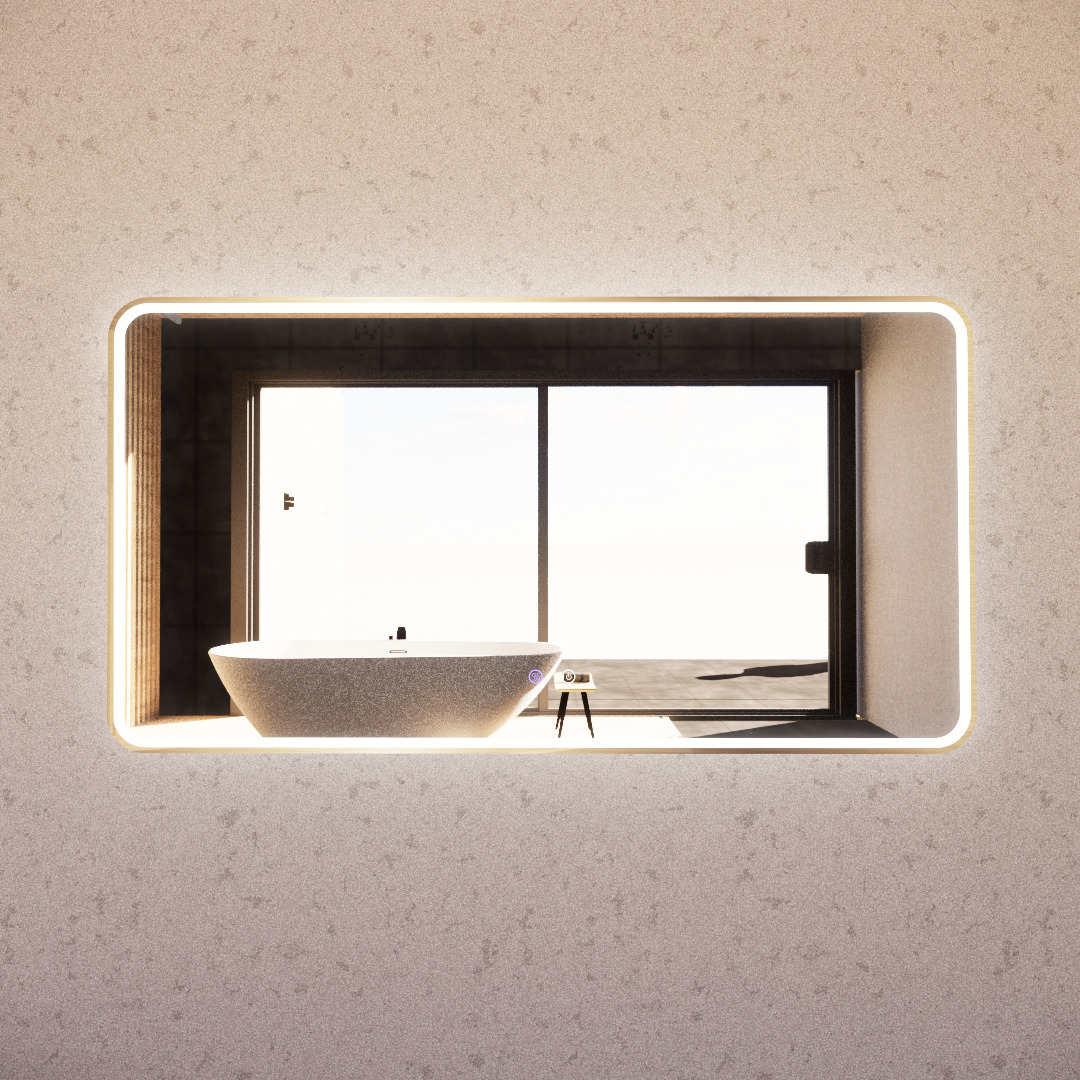 Riva Brushed Gold Framed S4 LED Mirror 600/750/900/1200/1500mm Rectangle Square with Easy Hooks and Dimmer - MLED-S4-1580GF