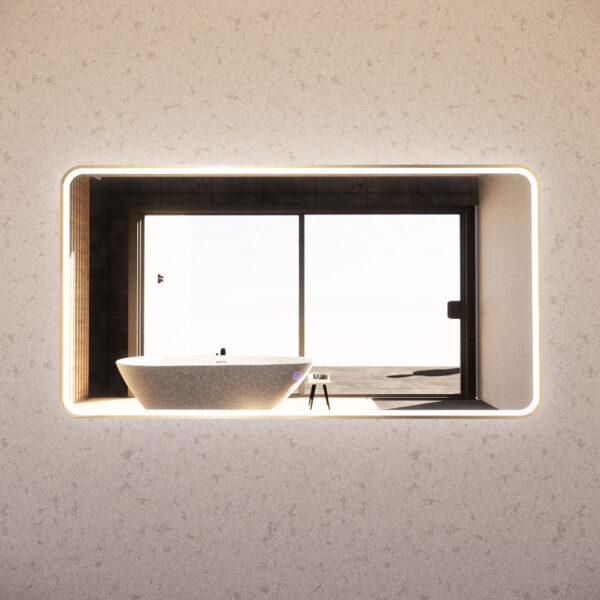 Riva Brushed Gold Framed S4 LED Mirror 600/750/900/1200/1500mm Rectangle Square with Easy Hooks and Dimmer - MLED-S4-1580GF