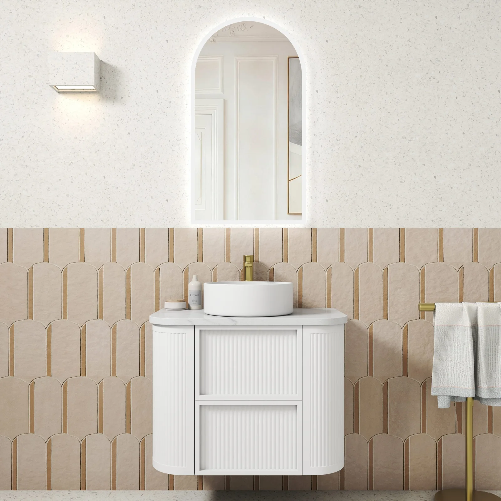 Ramee Fluted Wall Hung 750mm Matte White Cabinet