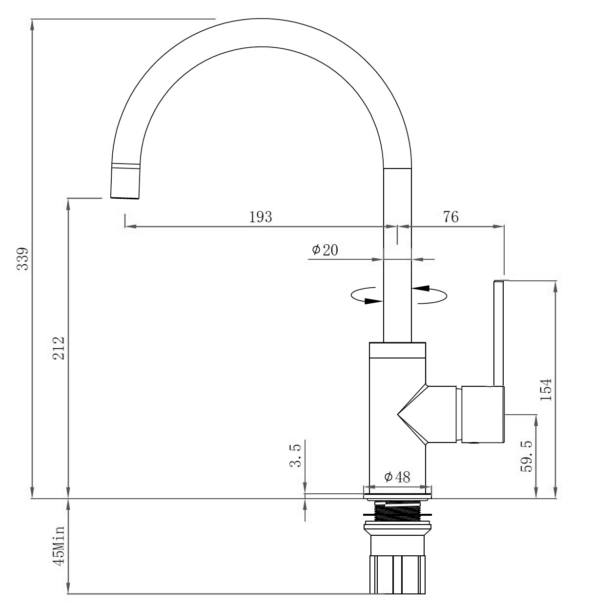 Vetto Kitchen Sink Mixer Matte Black