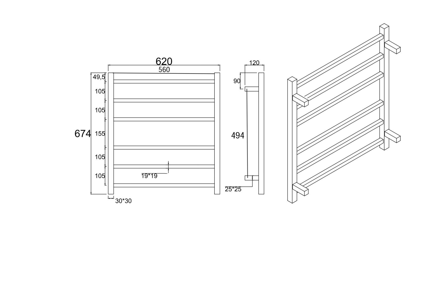 Aquaperla Square Electric Heated Towel Rack – 4 Bars