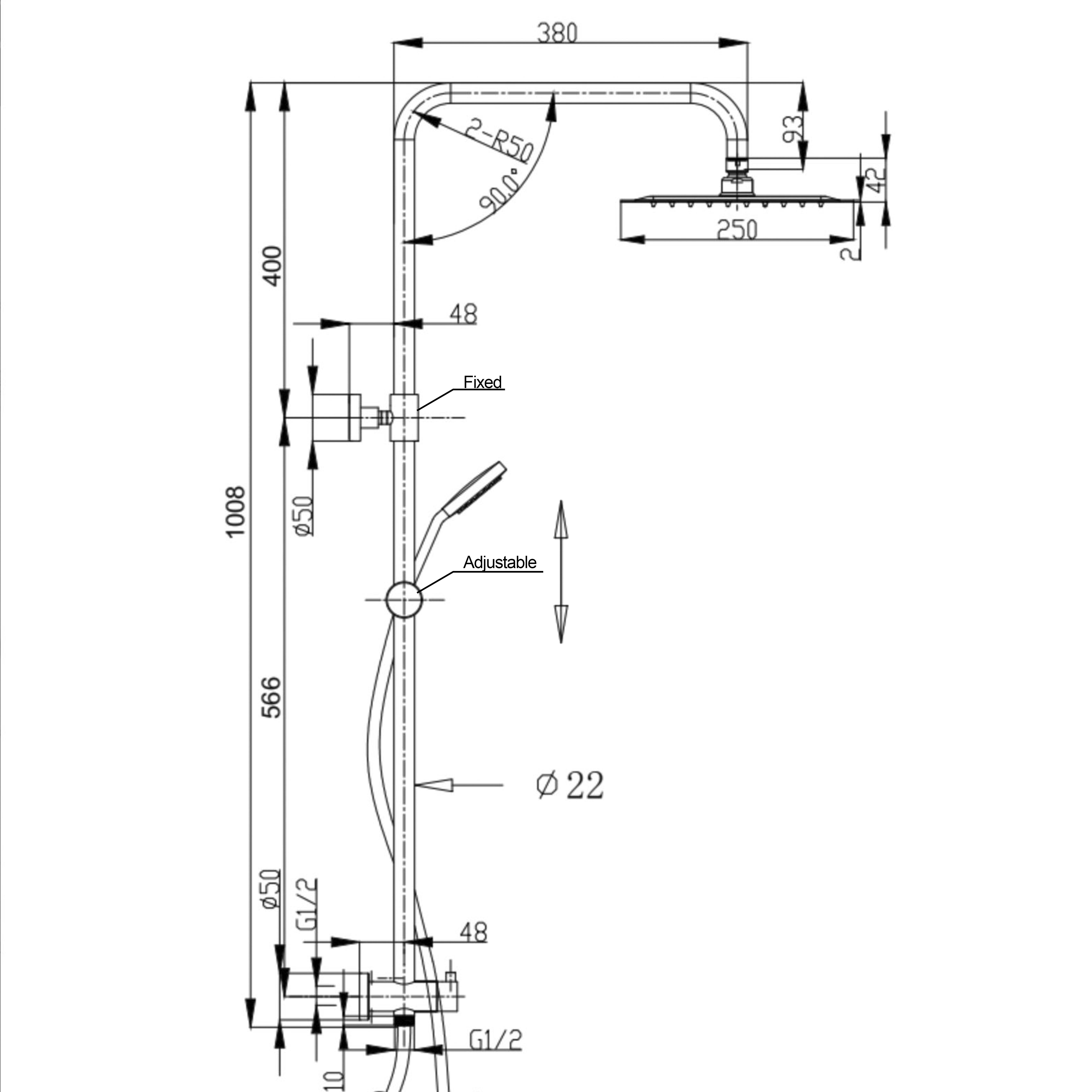 Pavia Dual Hose Twin Shower 200mm Round Head Chrome