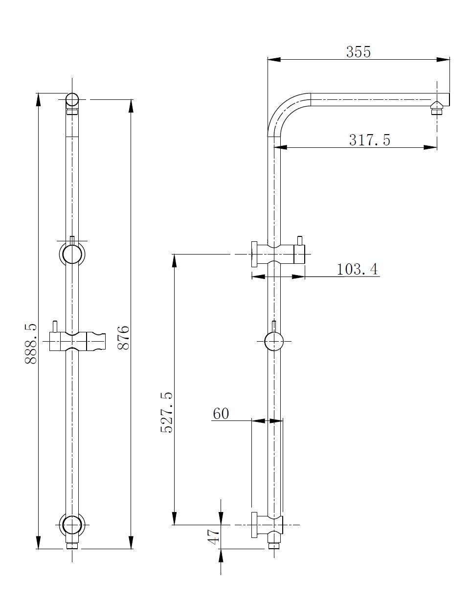 Pavia Twin Shower On Rail 250mm Shower Head Round Brushed Nickel
