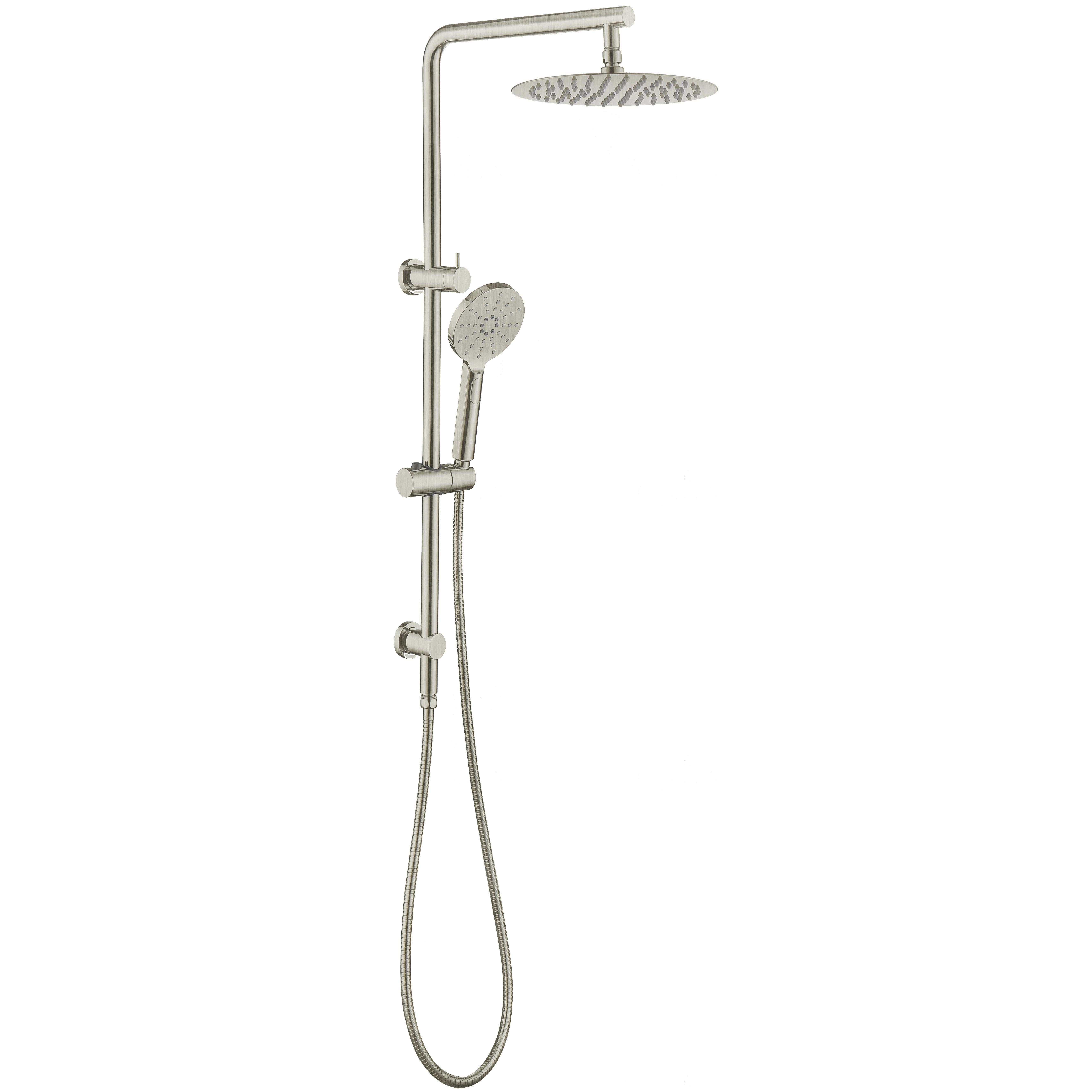 Pavia Twin Shower On Rail 250mm Shower Head Round Brushed Nickel