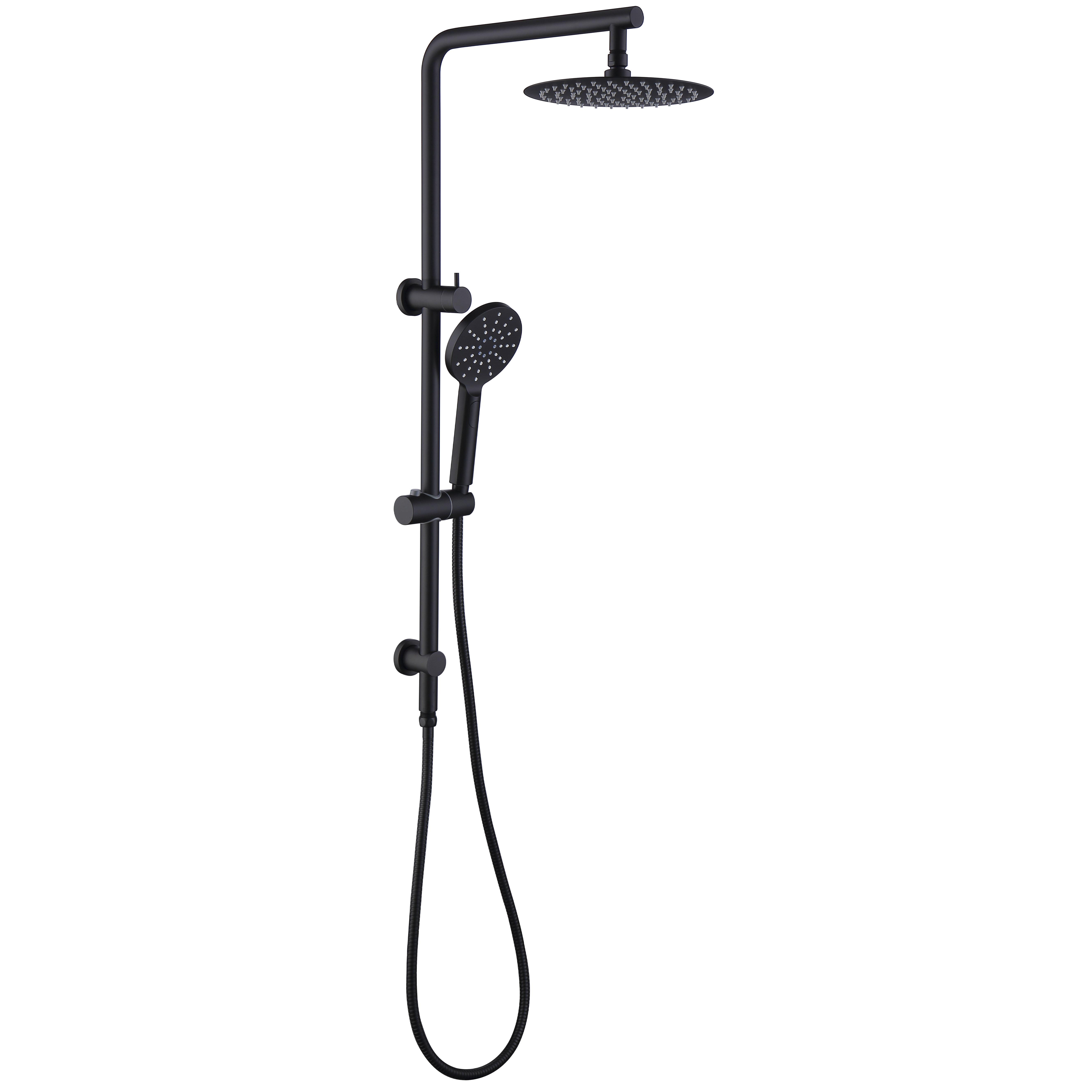 Pavia Twin Shower On Rail 250mm Shower Head Round Matte Black