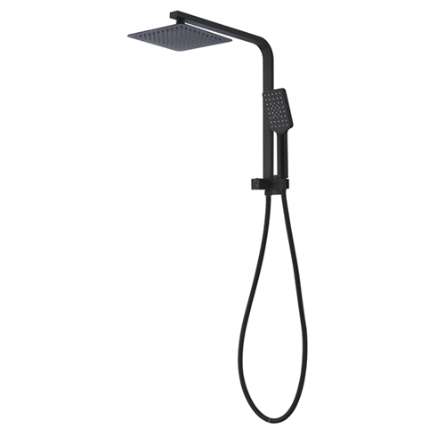 Taran 200mm Matte Black Twin Shower Half Rail Top Inlet Square