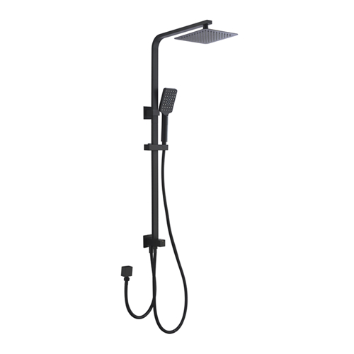 Taran 200mm Matte Black Twin Shower On Rail Bottom Inlet Square