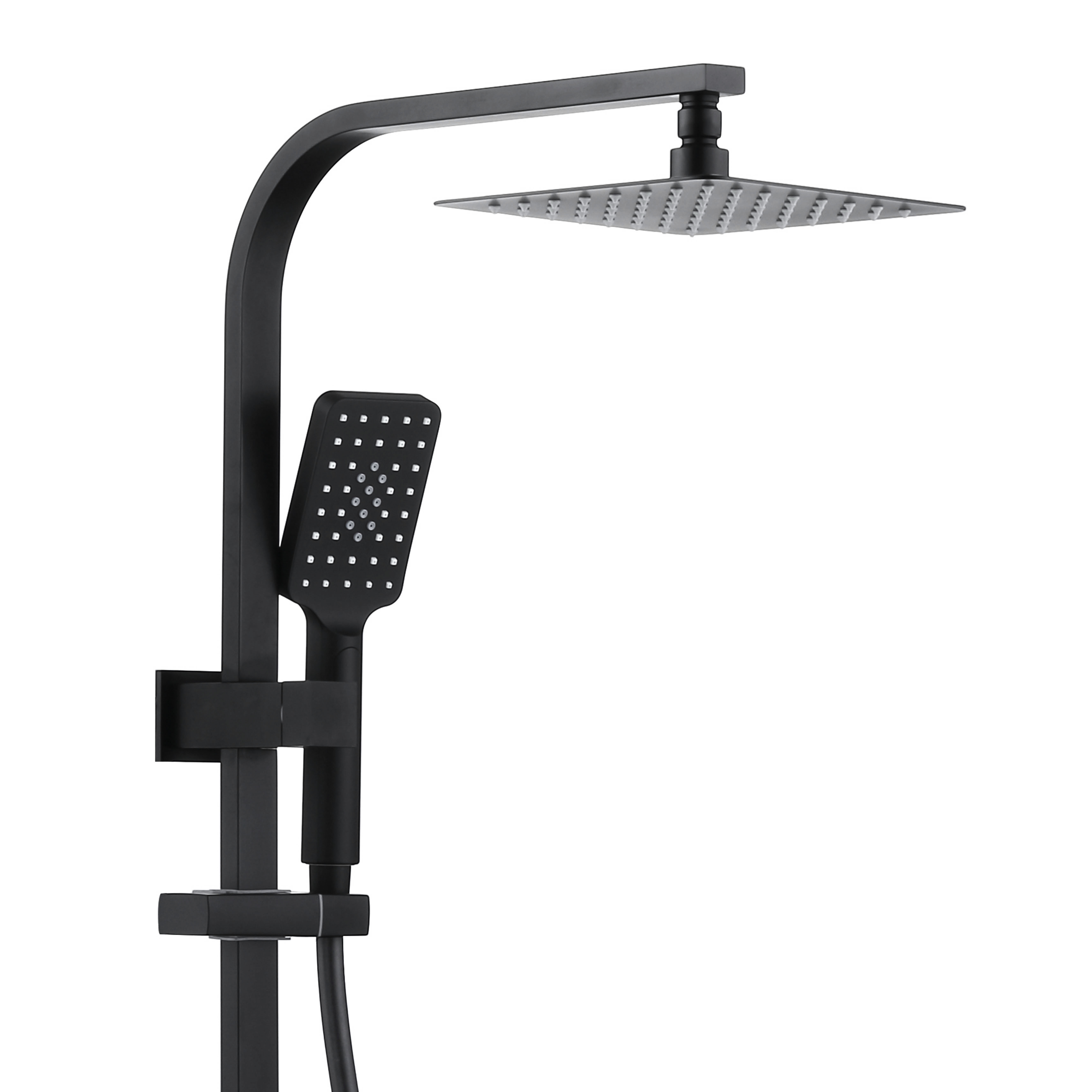 Taran 200mm Matte Black Twin Shower On Rail Bottom Inlet Square