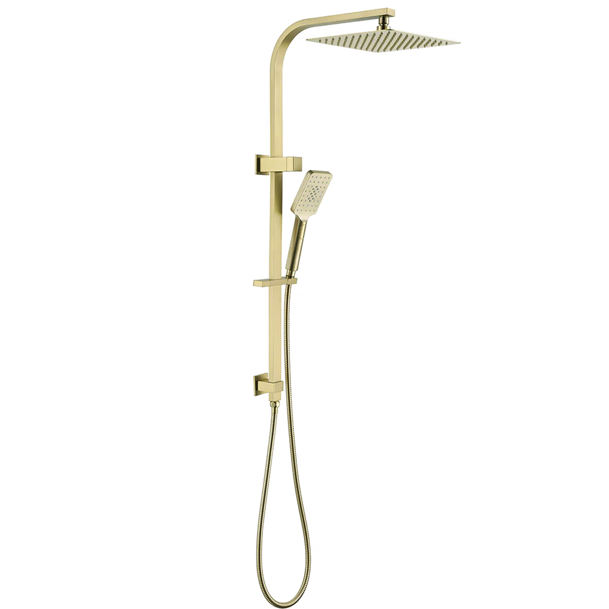 Taran 250mm Brushed Gold Twin Shower On Rail Top Inlet Square