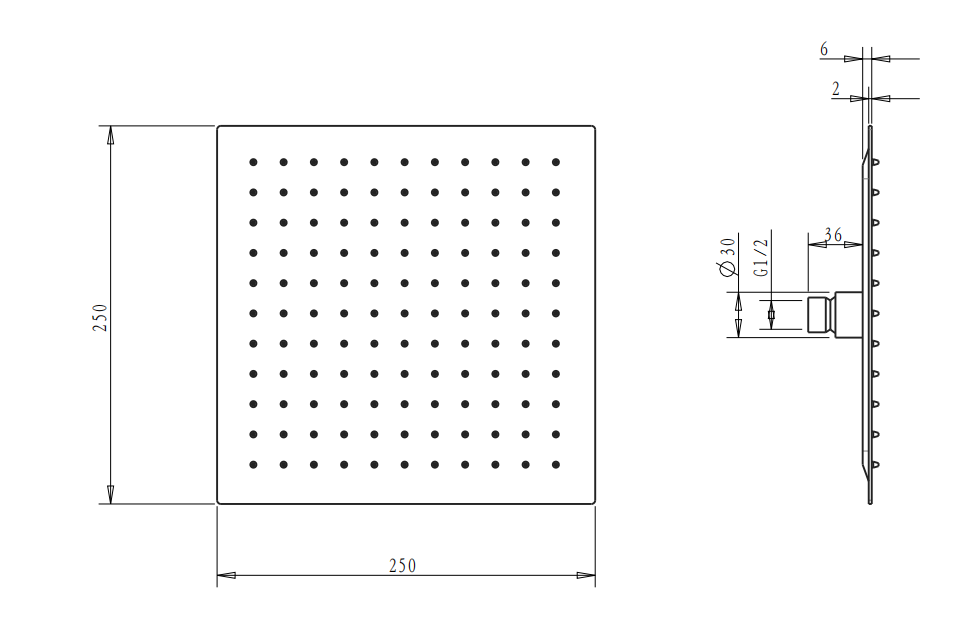 Taran 250mm Brushed Nickel Twin Shower On Rail Top Inlet Square