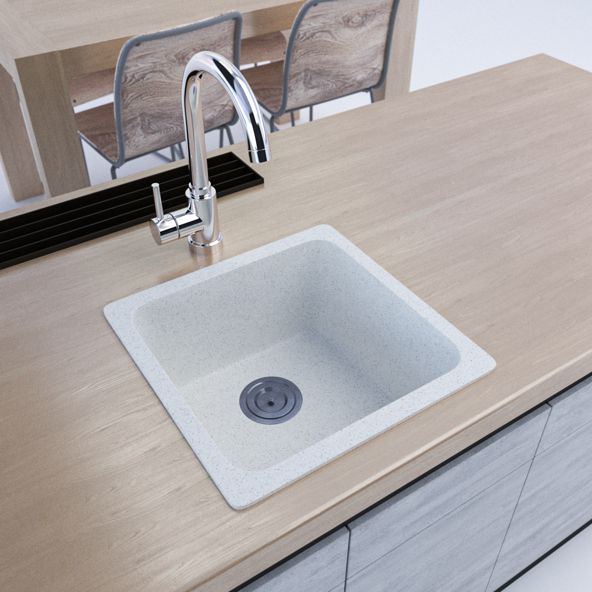 Anatolian 420 x 420mm White Granite Sink – Single Bowl | Scratch & Stain Resistant