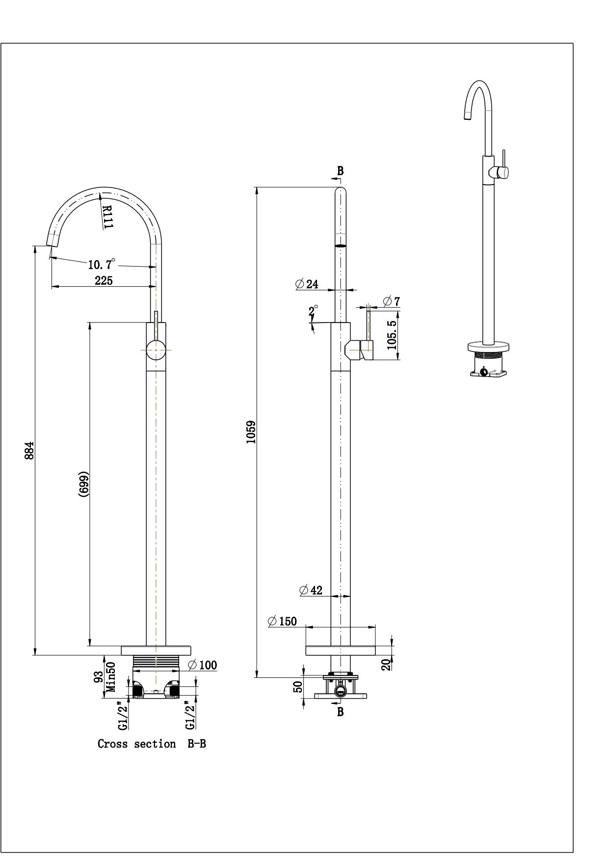 Otus Slimline Bath Mixer Freestanding - Brushed Copper