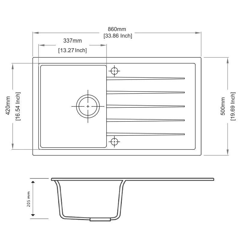 Carysil Vivaldi D-100 Granite Single Bowl with Drain Board Kitchen Sink (860x500 mm)