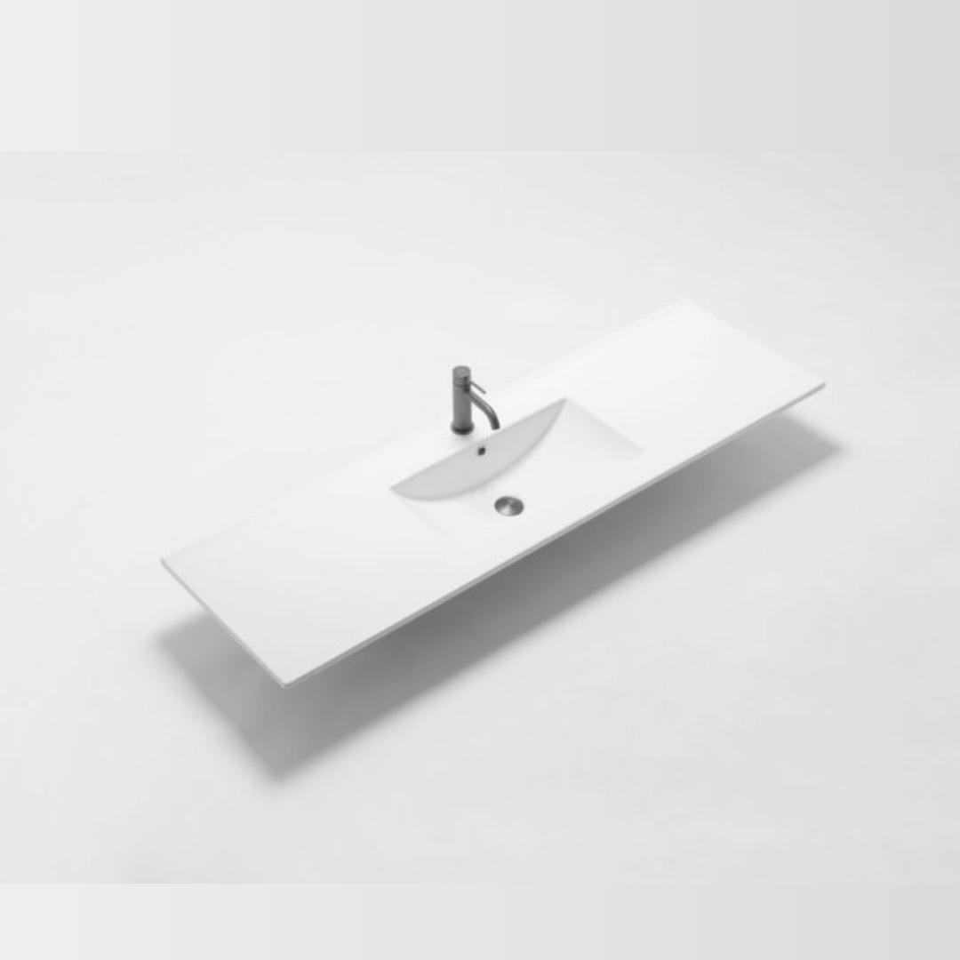 Handy 1500mm single bowl Gloss White ceramic top with overflow