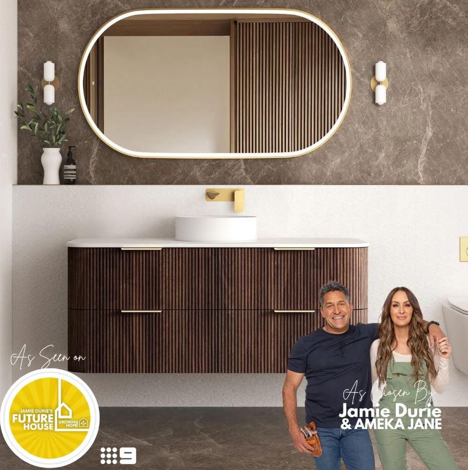 Havana Fluted 1200mm Sable Walnut Wall Hung Curve Vanity